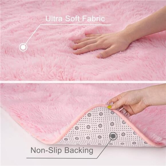 Ultra Soft Pink Rugs for Bedroom 4x6 Feet, Fluffy Shag Area Rugs for Living Room - Picture 4 of 8